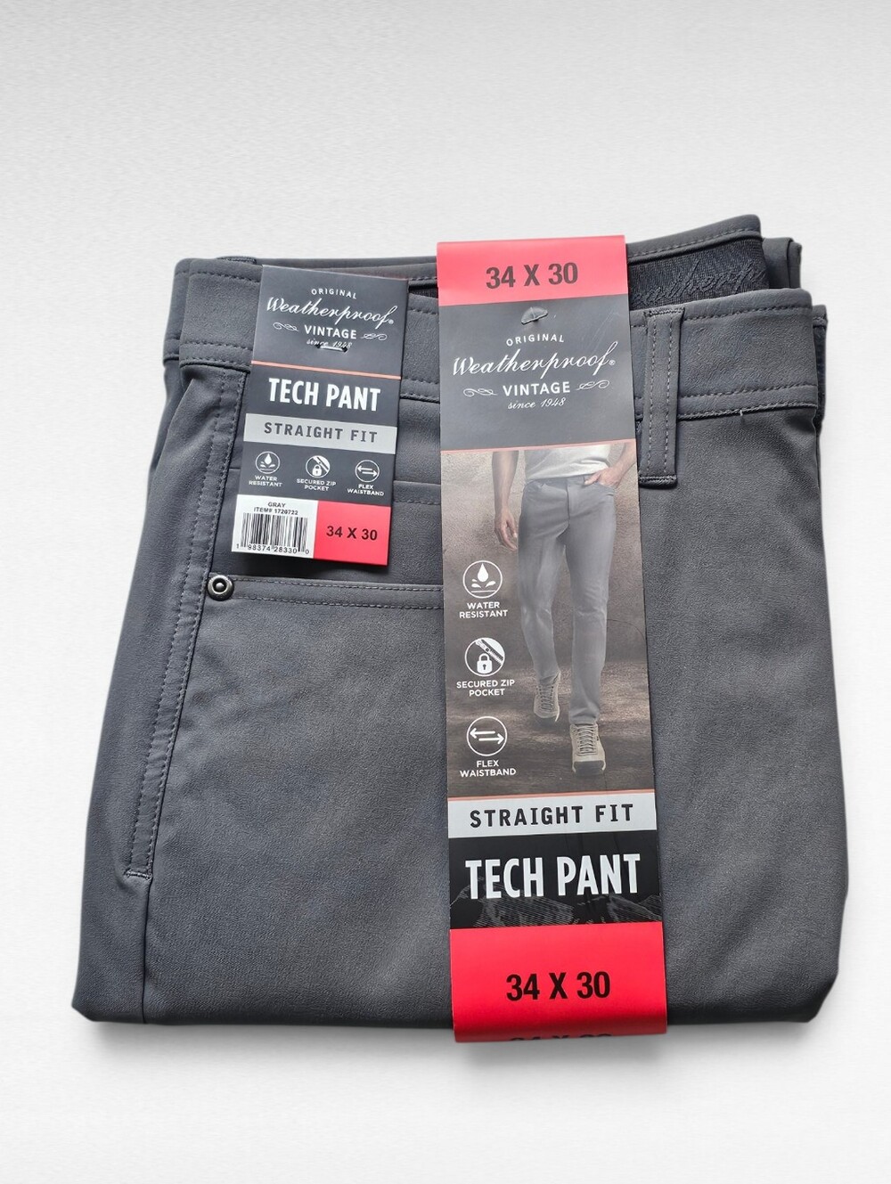 Original Weatherproof Vintage Straight Fit Tech Pants Gray 34 x 30